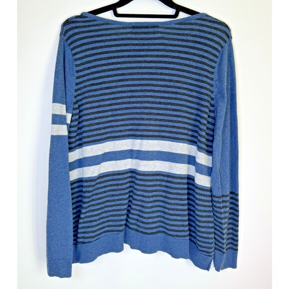 Indigenous Sweater Womens Small Blue Black Organic Cotton Striped Full Zip Peru - Picture 3 of 12